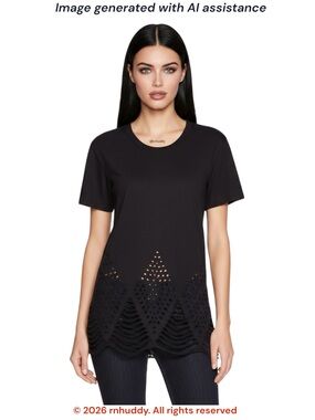 PEPIN L Black Echo Short Sleeve laser cut cotton Tee
